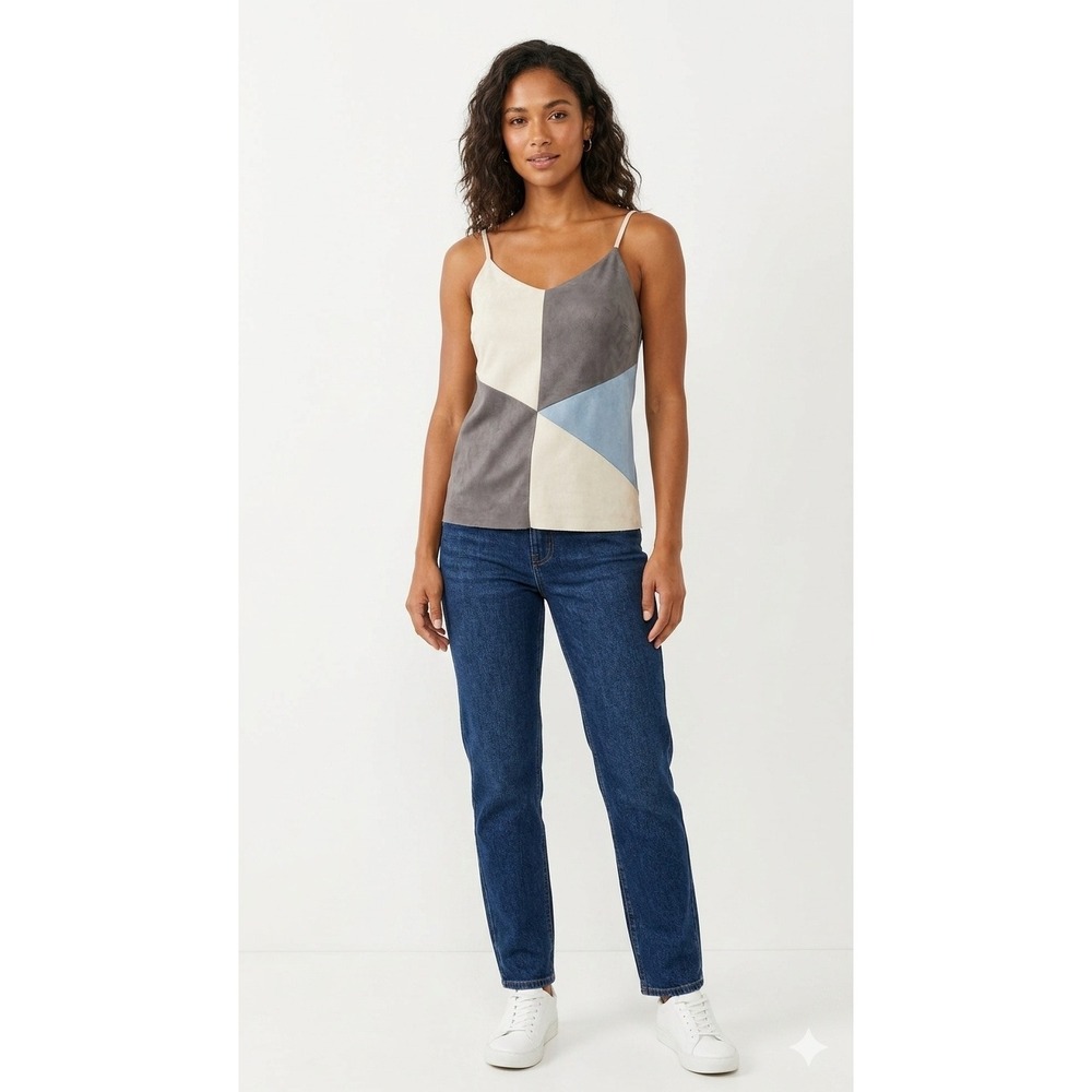 Crosby by Mollie Burch Colorblock V-Neck Cami Top Large Grey Blue Cream